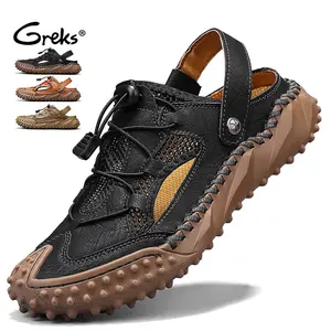 GREKS Men's Summer Closed-Toe Sandals | Non-Slip | Breathable Mesh & Adjustable Straps | Beach Outdoor Black Shoes