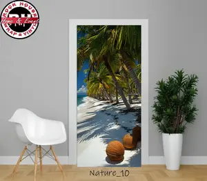 Tropical Beach Door Wrap - Peel and  Stick Vinyl Door Decal