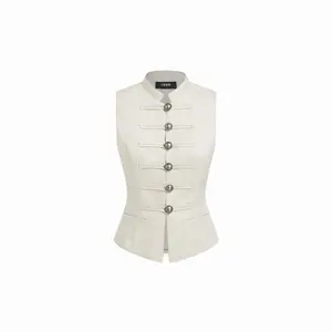 Cider Cotton-blend Stand Collar Metal Button Detail Waistcoat Dealsforyou