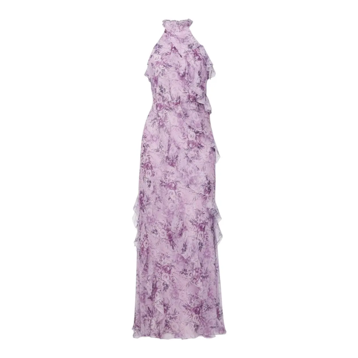 Mikael Aghal Lavender Floral Halter Ruffle Gown - TikTok Shop