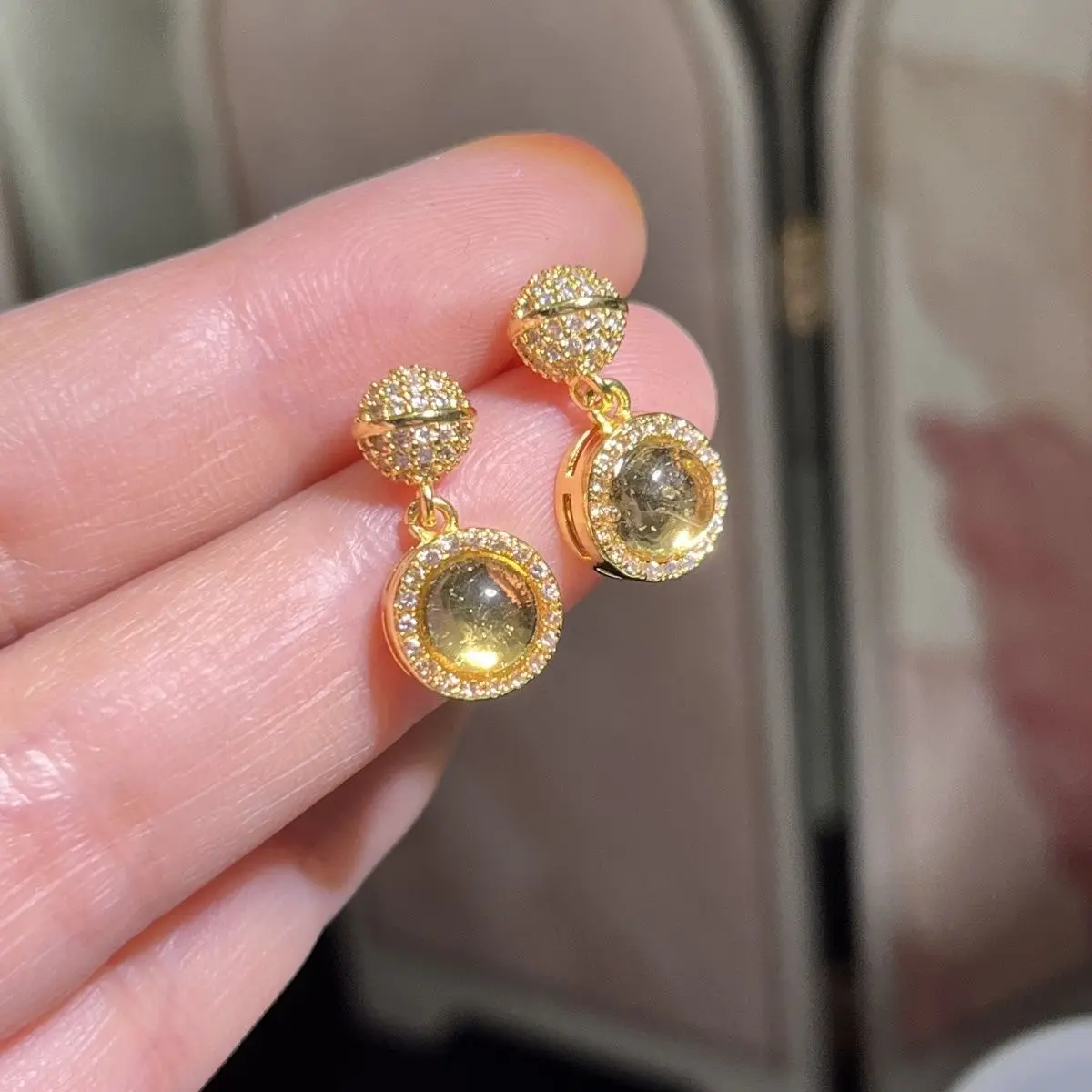 Sterling Silver 925 Natural Citrine Stud Earrings For Women, Wave Glow Themed Fashion Temperament Crystal Drop Earrings, Delicate All-Match Healing Yellow Gemstone Ear Jewelry Daily Party Gift