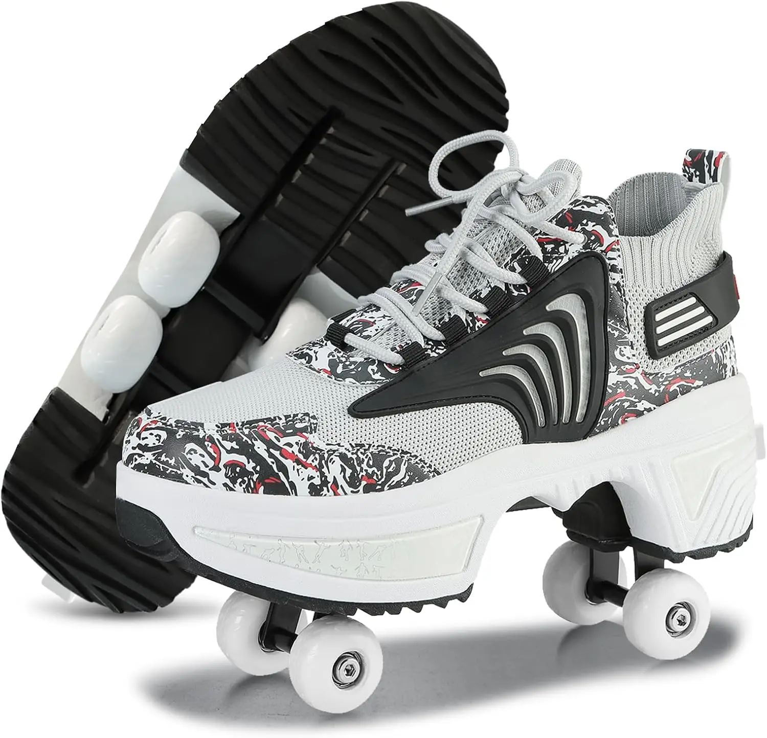 Yousulun Roller Skate Shoes for Men & Women, 2-in-1 Deformation Outdoor Sneakers with 4 Retractable Wheels, Multifunctional for Walking & Skating, Multifunctional Roller Skates