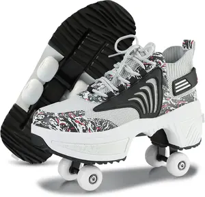Yousulun Deformation Roller Skate Shoes for Men & Women - 4 Retractable Wheels, Multi-functional 2-in-1 Roller Shoes for Skating/Riding/Walking