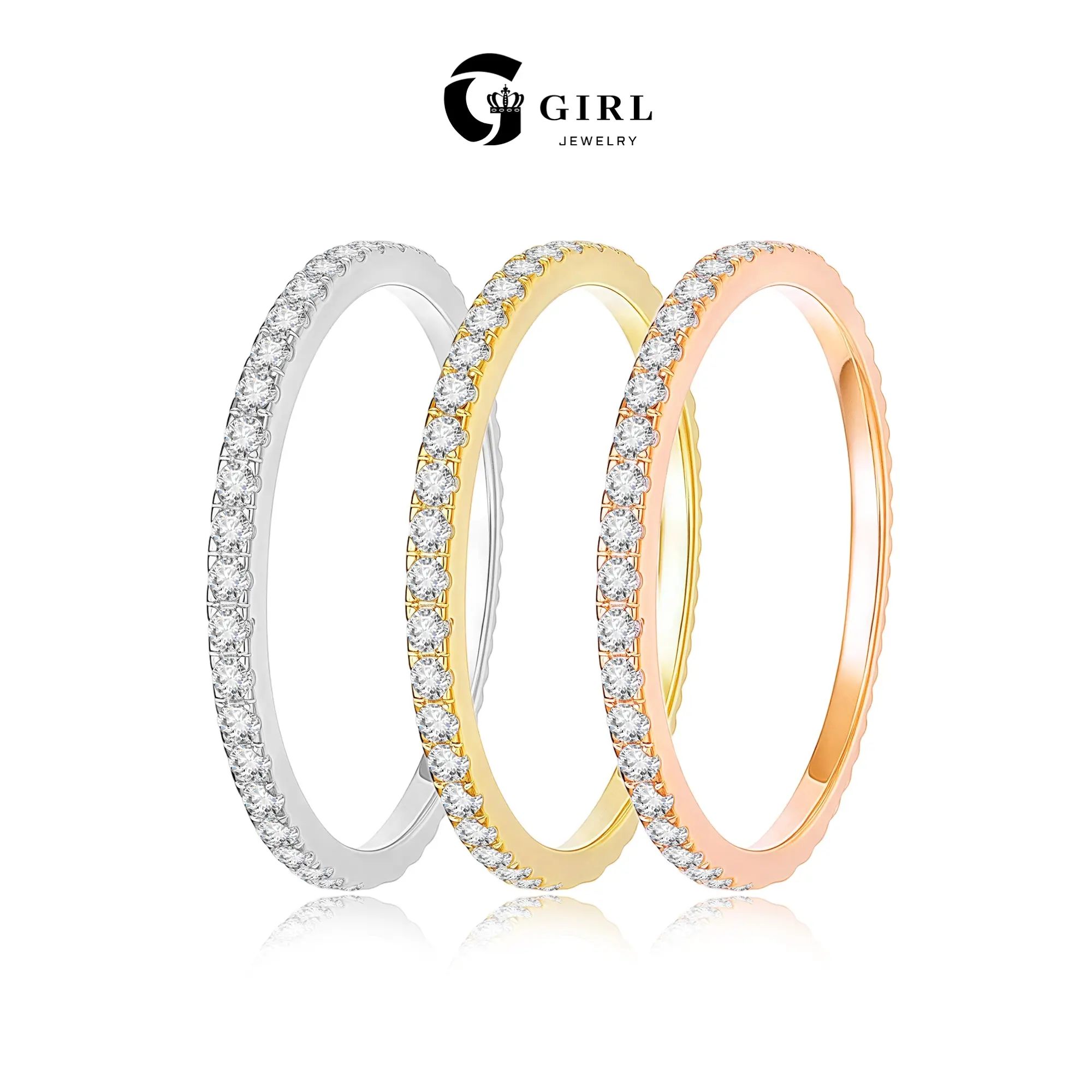 GGIRL 14K Gold Plated S925 Sterling Silver Cubic Zirconia Ring Stackable Rings for Women Dainty Eternity, Fashion All-Match Jewelry Gifts for Daily Wear Summer Beach Parties Holiday Birthdays Anniversaries Back To School Wedding Festivals Occasions