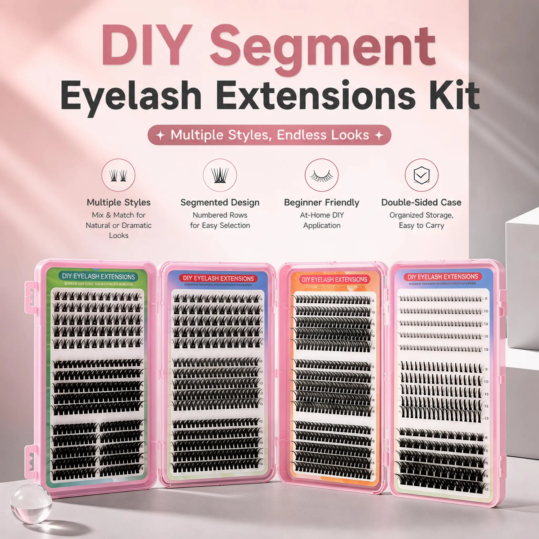 SOSIAYCICI 1030Pcs Lash Clusters 4-Layer False Eyelash Book, Multi-Density Styles Mixed Cluster Lashes, 8-16mm Natural/Fluffy/Cat Eye/Devil Doll/Spike Eyelash Extensions, Large Capacity DIY Lashes, Suitable For Travel Daily Use, Eyelash Cluster Set Makeup