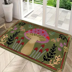 Mushroom Pattern Door Mat, Rectangular Home Decorative Carpet, Botanical Area Rugs, Indoor Mat for Living Room Bedroom Kitchen, Home Decor, Floral Insect Rug