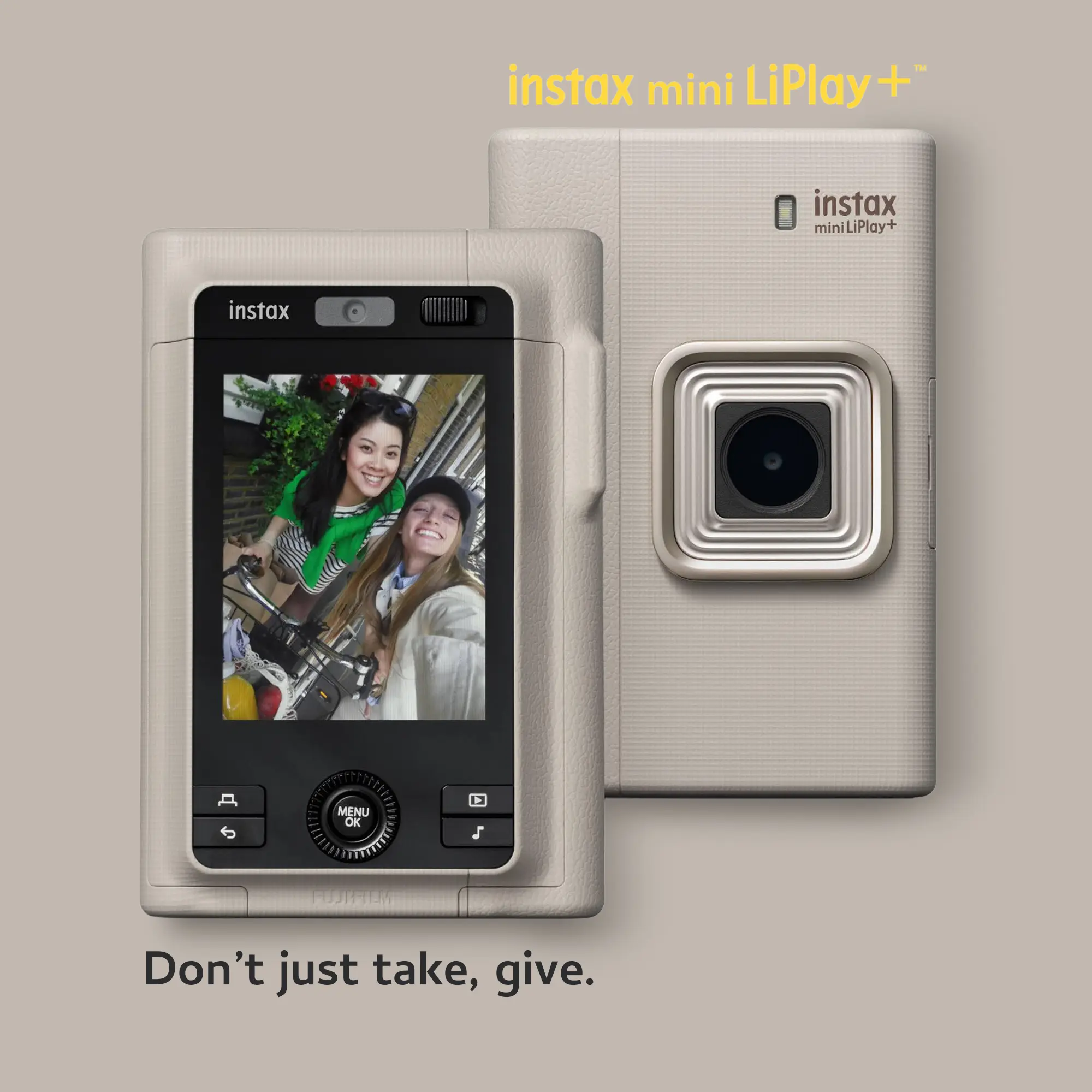 Fujifilm Instax Mini LiPlay+ Digital Hybrid Instant Camera (Sand Beige Plastic Body, Bluetooth Connectivity, Built-In Memory) with Twin Film Pack (20 Exp)