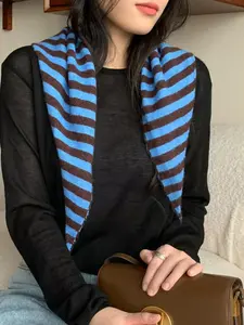 Women's Plaid Knit Triangle Scarf Shawl Wrap, Fitted Casual Style for Fall & Winter, Soft Warm Wool Blend Accessory Knitted Scarf