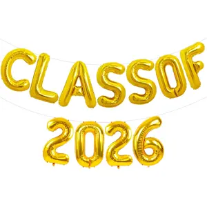 TONIFUL Gold Class of 2026 Graduation Balloon Banners Foil Balloons Decorations 2026 Congrats Grad Balloons for Class of 2026 Congratulation Graduations Party Supplies