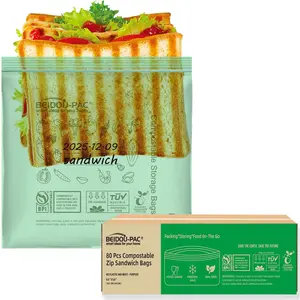 Compostable Sandwich Freezer Bags, 80 Count| 2 Miles| 6.5 IN x 5.8 IN, Freshness Easy Open Biodegradable Eco-Friendly Reclosable Compost Zip Bags