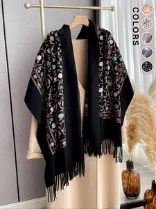 Women's Thick Warm Embroidered Scarf, Bohemian Windproof Shawl, Paisley Pattern, Fashion Accessory for Fall & Winter