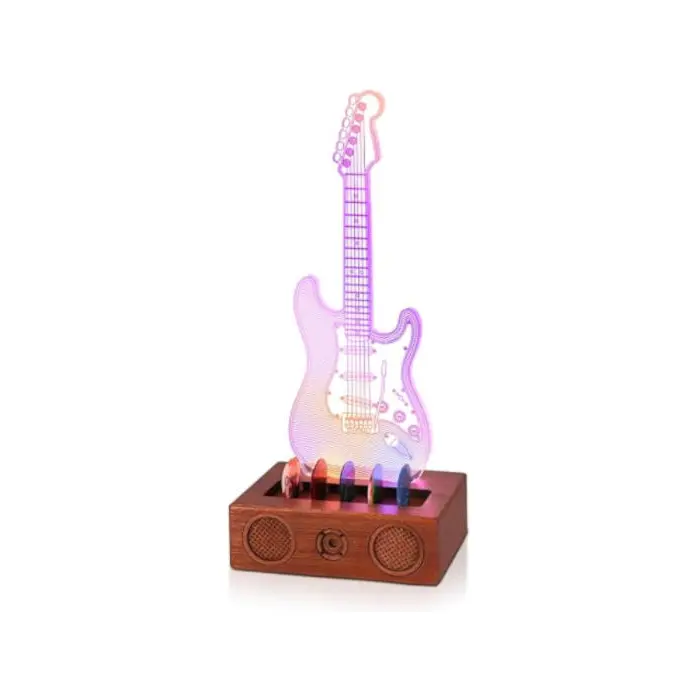 COOLGIFT MART LED Light Acrylic Guitar Pick Holder with Wooden Base, 3D Design, Easy Assembly, USB-Powered Glow-Up Pick Display, Vintage Music Accessory, Impressive Display for Guitar Lovers, Perfect Gift