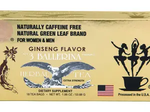 3 Ballerina Herbal Tea- Ginseng Flavor - 1 Pack (18 Tea Bags) Tea Variety Pack Dietary Supplement Naturally Caffeine Free