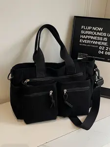 Fashion Solid Color Large Capacity Women's Tote Bag, Multi-Pocket Portable Mommy Bag, Handbag for College Students, Versatile Shoulder Bag, Casual Handbags