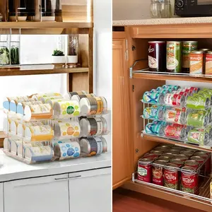 Can Organizer for Pantry - 3 Sets of 3 Tiers, Automatic Rolling Stackable Canned Food Organizer for 36 Cans, Clear Design Racks