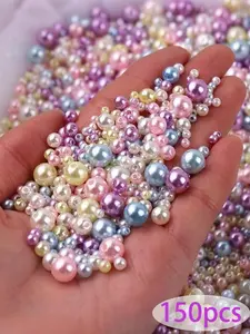 150pcs 3-8mm Round Abs Imitation Pearl Beads, Dual-Hole Plastic Water-Washed High-Luster Mixed Color Loose Beads Pearls Beading for DIY Jewelry Making DIY Jewelry Decoration