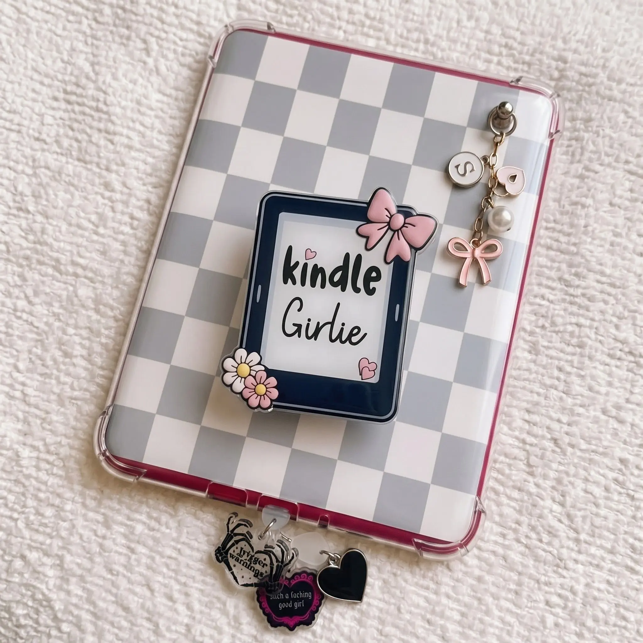 Kindle Girl Phone Grip, Cute Book Lover Kindle Holder, Pink Bow & Daisy Design, Preppy Coquette Reading Accessory, Kawaii Bookworm Gift
