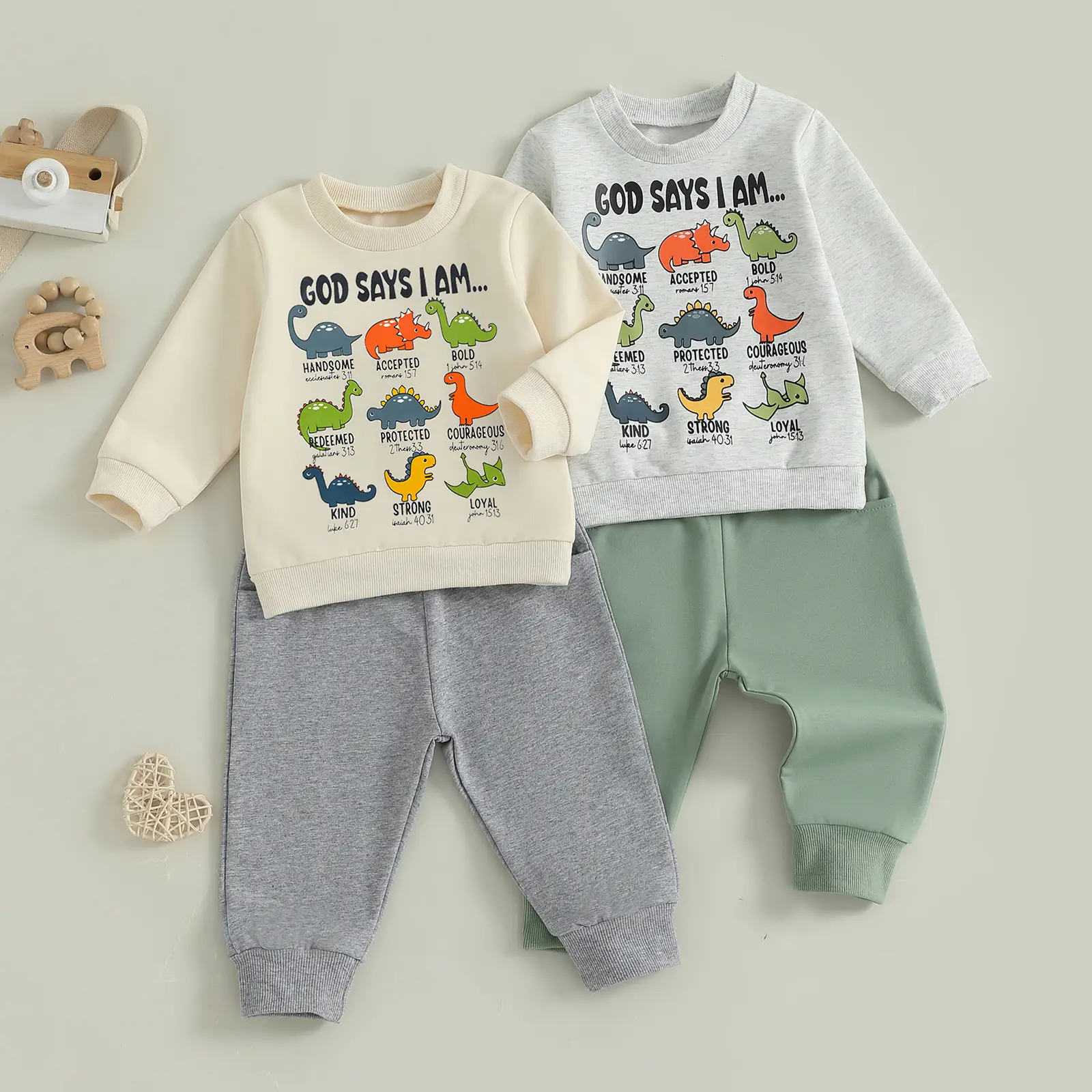 REDWOON Toddler Baby Boys Fall Winter Clothes Dinosaur Print 6 12 18 24 Months 3T 4T 5T Outfits Long Sleeve Pullover Jogger Pant 2Pcs Sets