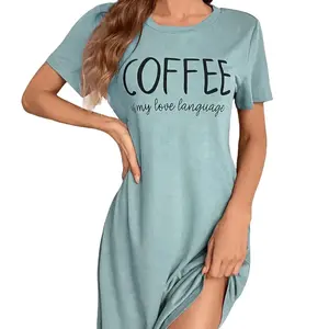 Coffee Lover Oversized Pajama Dress -Soft Casual Nightdress  Womenswear Cute Cute Lightweight