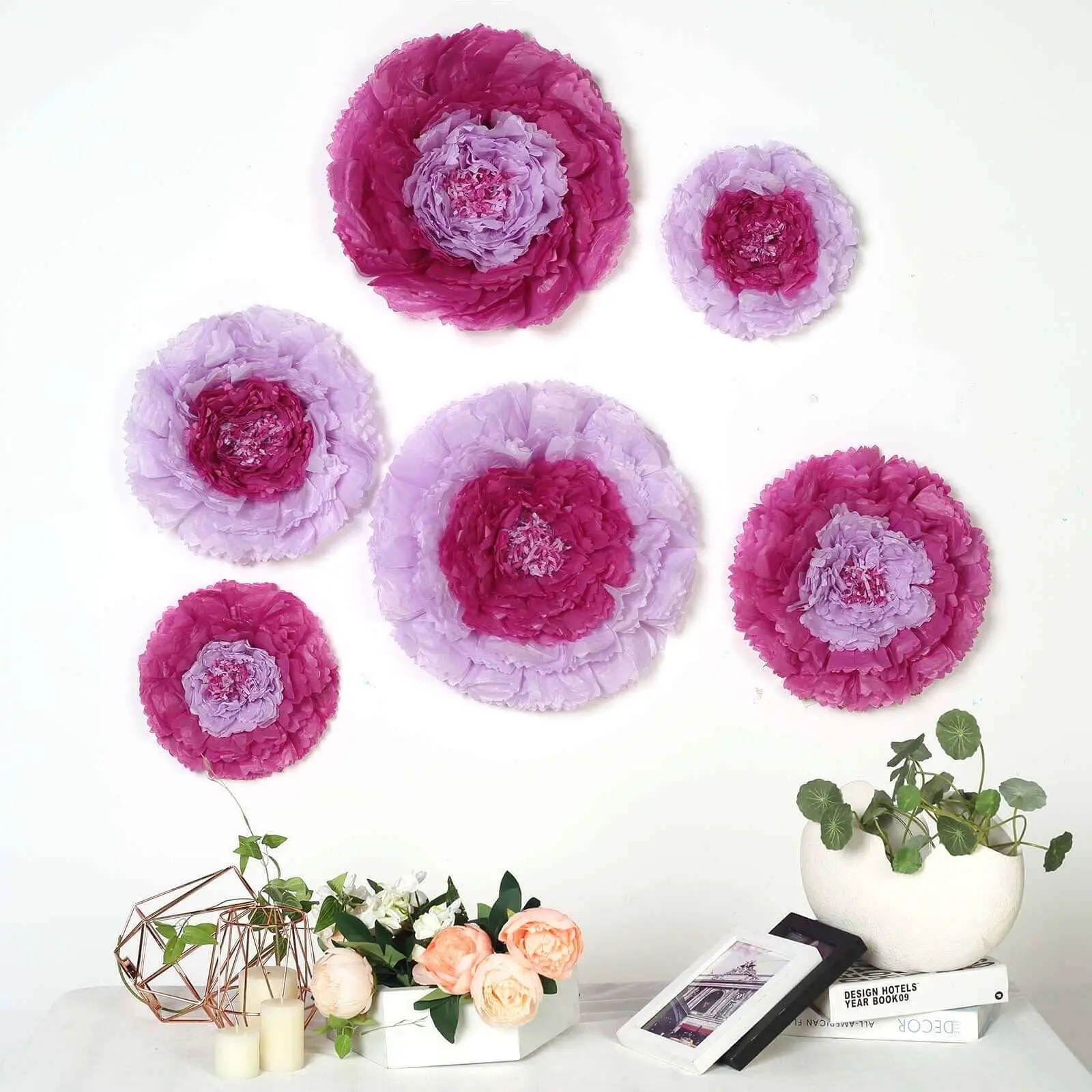 6-Piece Lavender Giant 3D Paper Artificial Flower Bouquet, 12in-16in-20in Decorative Wall Flowers for Home Decor, Wedding Floral Decor & DIY Art Crafts