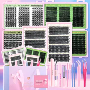 DIY Lash Clusters, Waterproof Long-Lasting Mixed Length Individual False Eyelashes Kit, DIY Eyelash Extensions, Eyelash Extensions Set, Natural-Looking Eyelash Extensions with Accessories, Self-Grafting Curling Lashes for Women, Eyelash Extension Glue