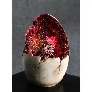 Ebros 5" Tall Red Hatchling Wyrmling Dragon in Crystal Quartz Geode Egg Figurine with Colorful LED Night Light