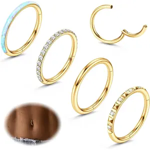 Milacolato Unisex Wear 14G 316L Surgical Steel Belly Button Rings - Clicker Type Hinged Segment Easy Open Septum Clicker, CZ Opal Navel Piercing Jewelry, 10mm/12mm