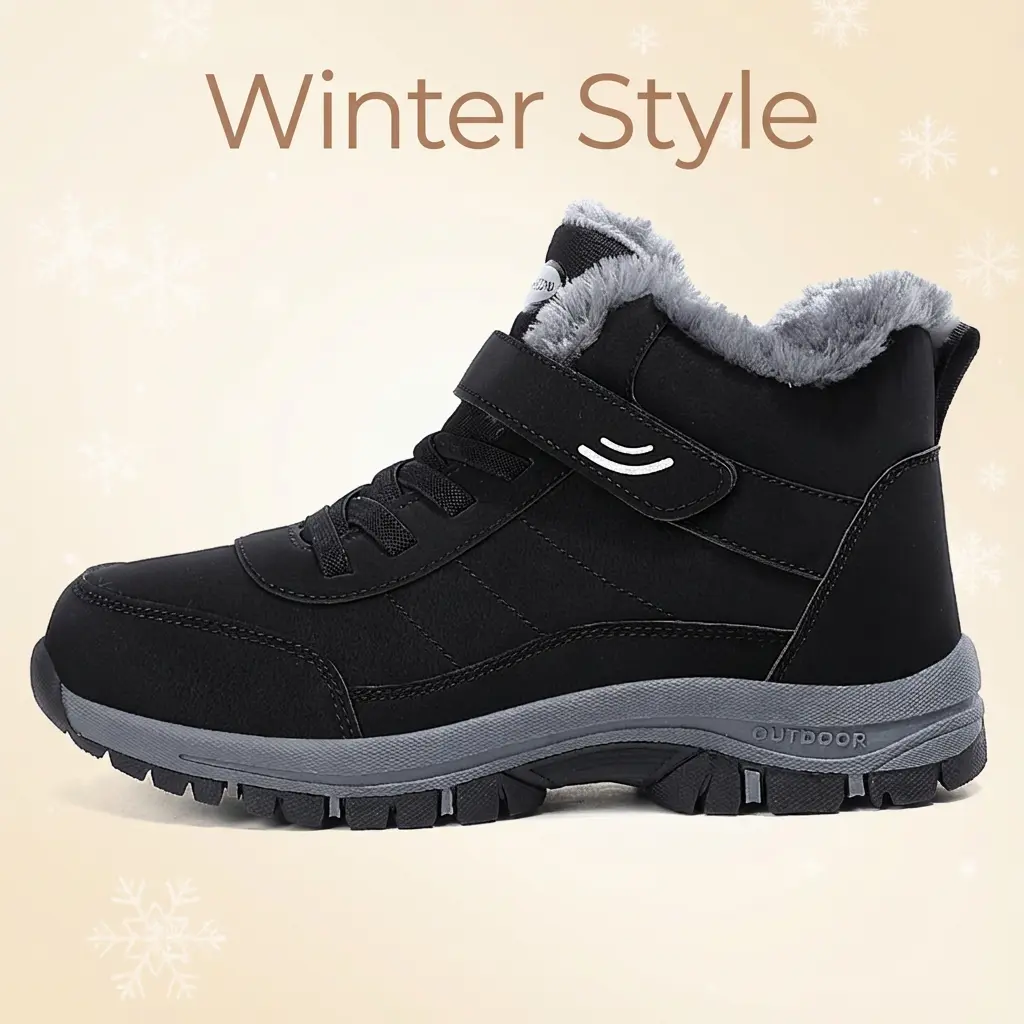 Women's Wine Red PU Snow Booties with Gray Fur Trim, Thermal Anti-Slip Winter Footwear for Casual Wear
