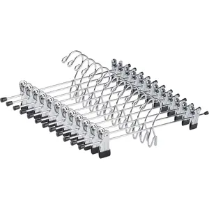 12 Pack Heavy Duty Add  Metal Pants Skirt Hangers, Stackable Add- Metal Clothes Hangers with 2-Adjustable Clips, Cascading Clip Hangers Space Saving for Jeans, Slacks
