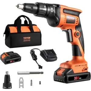 VEVOR Drywall Screw Gun Auto - Feed, 20V Max Collated Drywall Screwgun, 4200RPM Brushless Cordless Drywall Gun Kit with 2 Battery Packs, Belt Clip, Charger, Tool Bag, Screw Length and Depth AdjustableVEVOR Super Brand Day