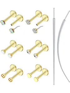 14 Pcs 20G/18G/16G Flat Back Earrings Stud - Hypoallergenic Earrings for Women - 316L Surgical Stainless Steel Tragus Cartilage Lip Medusa Piercing Jewelry - Threadless Nose Stud for Women Men 2mm Nose Rings Set