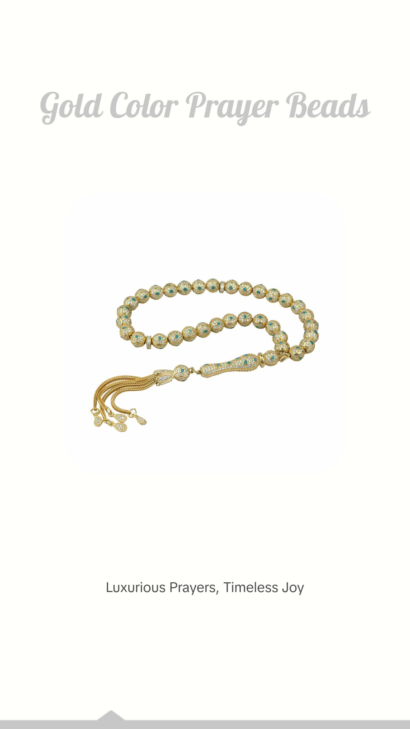 Gold Plated Sterling Silver Turquoise Zirconia Tasbih Muslim Prayer Round Worry Beads