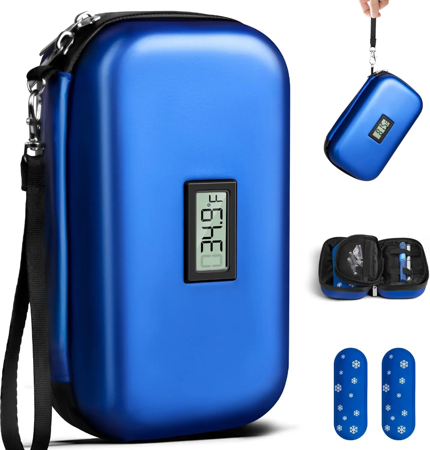 Travel Cooler Case with Digital Temperature Display & 2 TSA Approved Ice Packs Insulated Medicine Organizer Bag for Short Trips with Refrigerated Medi