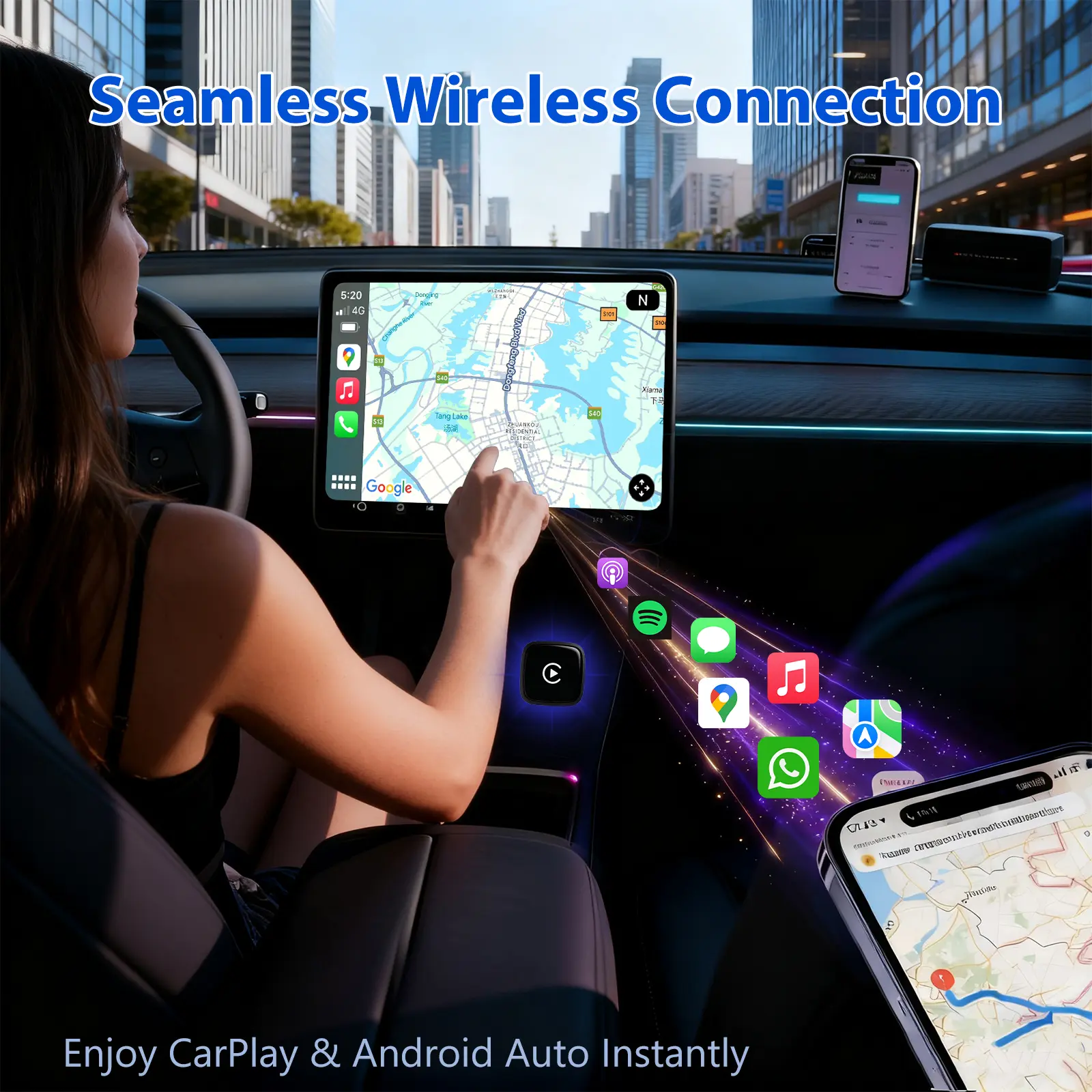 Sunweyer draadloze CarPlay & Android Auto Dongle 2 IN 1 Auto Connect Box, ondersteunt online updates bedraad naar draadloze adapter
