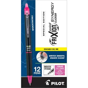 FriXion Synergy Clicker Erasable, Refillable, Retractable Gel Ink Pens, Extra Fine Point 0.5 mm, 12, Pink Ink