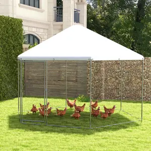 New Outdoor 13FT Large Metal Hexagonal Chicken Coop with Wire Mesh and Lockable Door