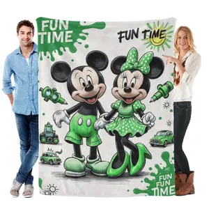 Disney Polka Dot Green Mickey Mouse Blanket, Soft Fleece Throw Blanket, Room Flannel, Gifts For Kids Loving Disney Blanket