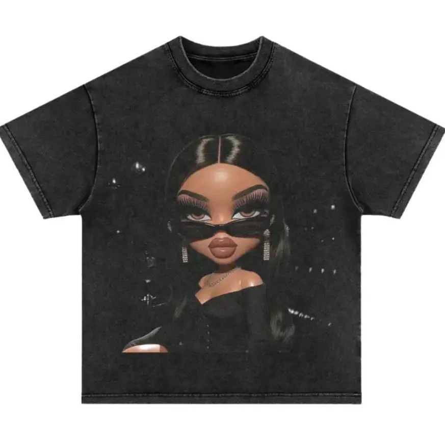 Midnight Diva Graphic Shirt, Black Bratz Doll Art Tee, Summer Cotton Top, Unisex Classic Outfit, Stylish Tee, gift for her, him, Womenswear Top
