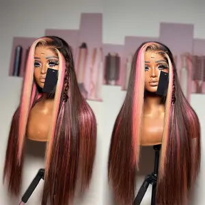 32 Inch Highlight Blonde Pink Colored Straight Lace Frontal Wig 180% Density 13X6 Lace Front Human Hair Wigs HD Transparent Thin Lace Wigs for Women Pre Plucked Natural Hairline