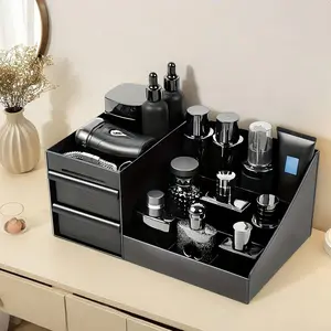Mens Perfume Organizer, Mens Cologne Organizer,Countertop Organizer With Drawers for Cologne, Deodorant, Beard, Shaving, Perfume & Skincare - Perfect for & Bedroom (Black)