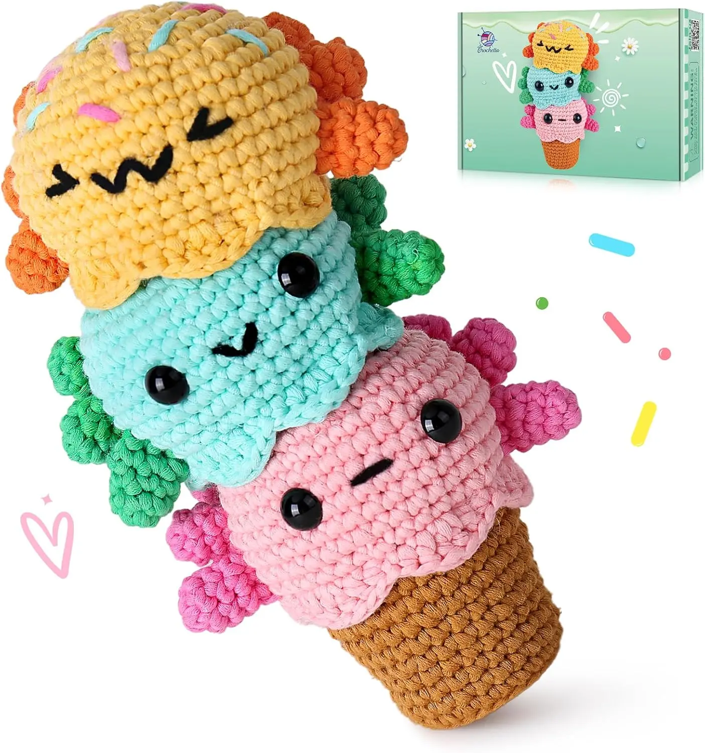 Crochetta Ice Cream Axolotls DIY Crafting Kit for Beginners with Step-by-Step Tutorial Videos Knitting Supplies Yarn, Handmade Craft, Arts And Crafts