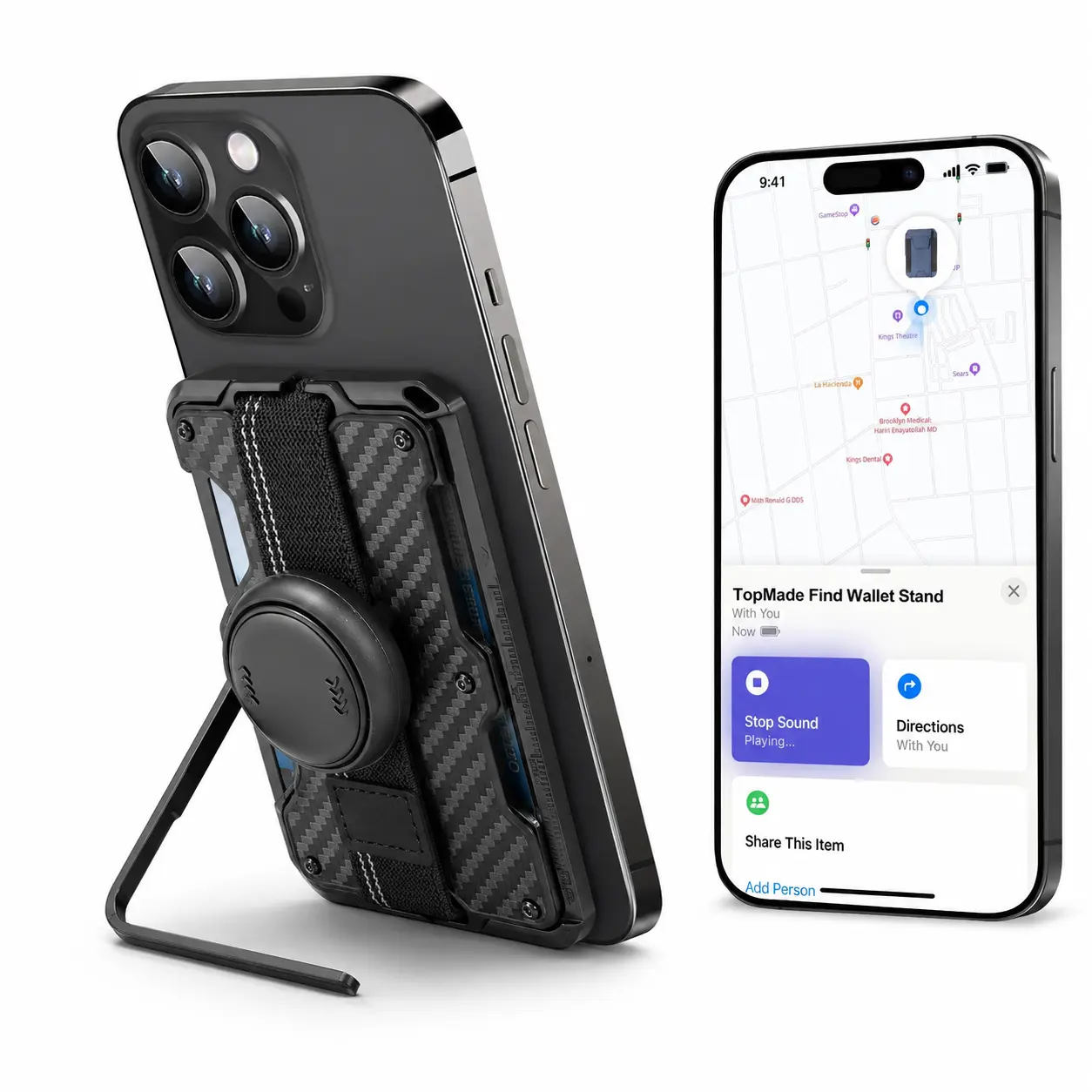 For Magsafe Wallet, Supports Apple Find My (iOS Only), Powerful Magnetic Phone Wallet for Phone 17/16/15/14/13/12 Pro Max Plus Series, Slim Card Wallet with Adjustable Stand, Smart Wallet Tracker, Holds 5 Cards, Vegan Leather