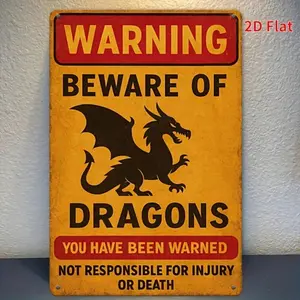 Aluminum Warning Sign Vintage Beware of Dragons Plaque Rectangle Design 8x12 Inch Heavy Duty Aluminum for Home Decor Wall Art and Bar Decor Fantasy Medieval Style