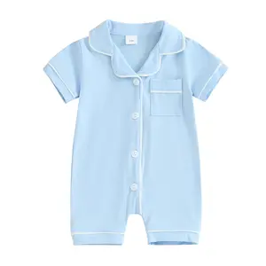 Baby Girl Boy Pajamas Button Down Romper Jumpsuit Short Sleeve Nightgown Newborn Sleepwear  Summer Pjs