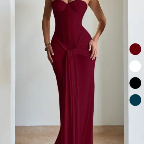 Elegant Minimalist Chic Summer Fashion Strapless Maxi Dress Formal Party Wear for Parties & Events