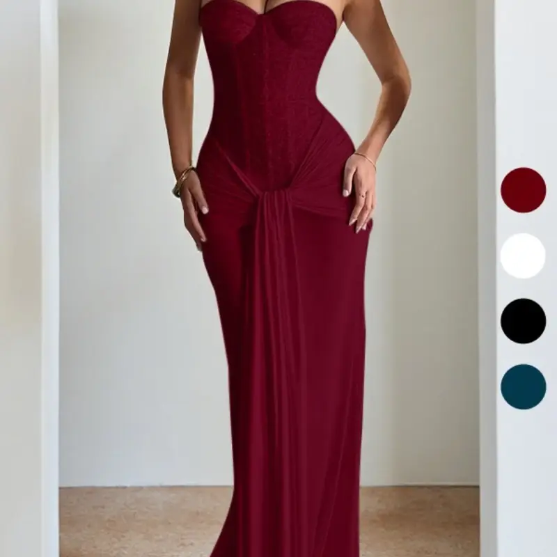 Elegant Minimalist Chic Summer Fashion Strapless Maxi Dress Formal Party Wear for Parties & Events