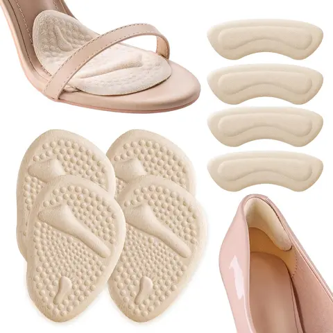 Women's Soft Shoe Insole & Shock Absorption Insoles & Heel Liners - Anti-Slip Ball of Foot Cushions, Metatarsal Pads, Slip-On Inserts for Flats/High Heels, Ease Pressure, Prevent Loose Shoes & Blisters (2 Sets)
