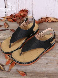 Women's Bohemian Wedge Peep Toe Sandals with Stitching and Ankle Strap Buckle - Ultra Lightweight, Comfortable, Non-slip, Wear-resistant Rubber and Boho Sandals