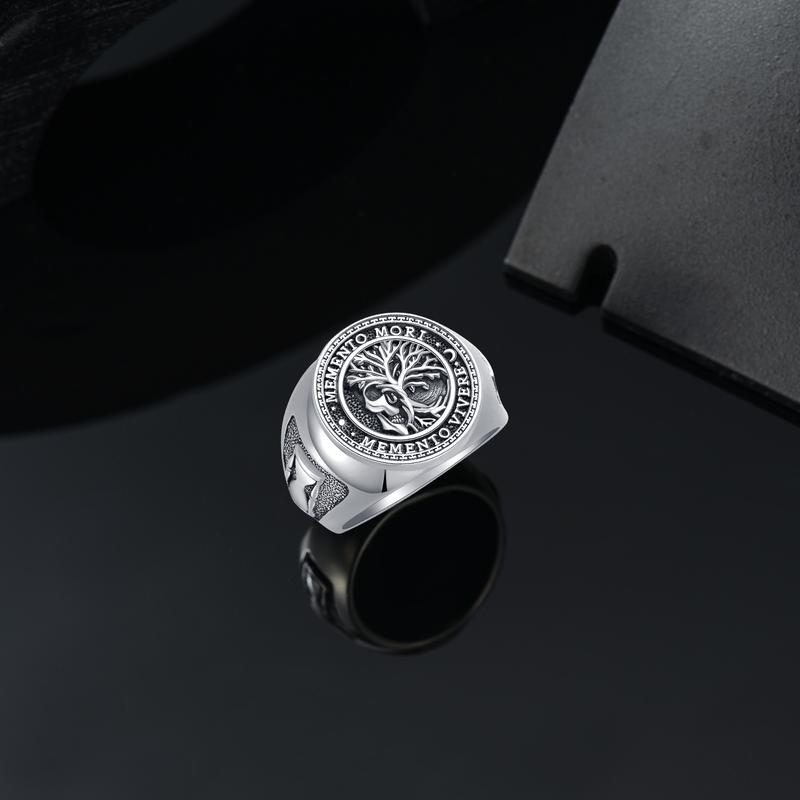 MEIDERBO Jewelry Memento Mori Ring for Men 925 Sterling Silver Tree of Life Ring Gothic Skull Memento Vivere Ring Amulet Jewelry Gifts