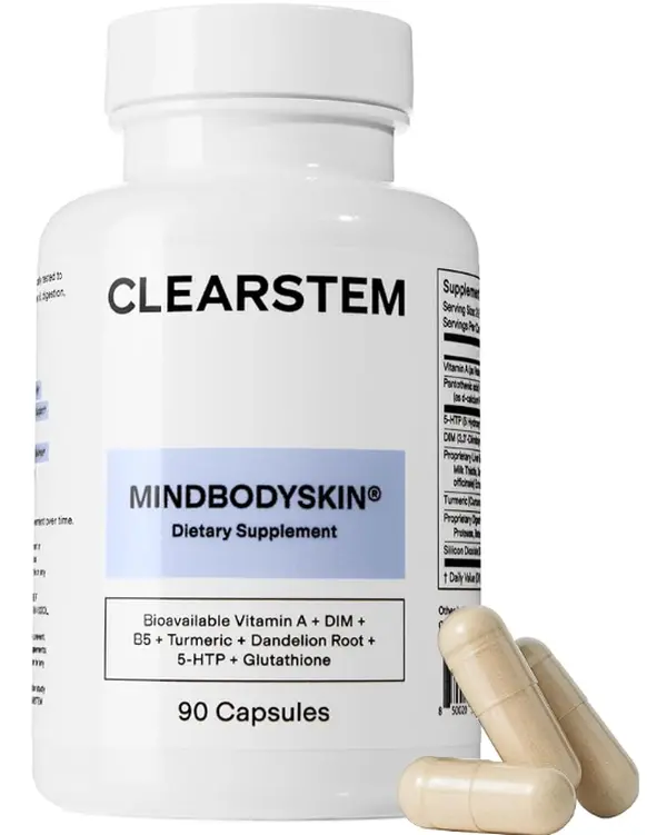 MINDBODYSKIN Hormonal Acne Supplement - Digestive Support, Liver Detoxifiers, Hormone Balancing, Mood Support, Reduces Stress, PMS Acne, Excess Oil, 90 Capsules